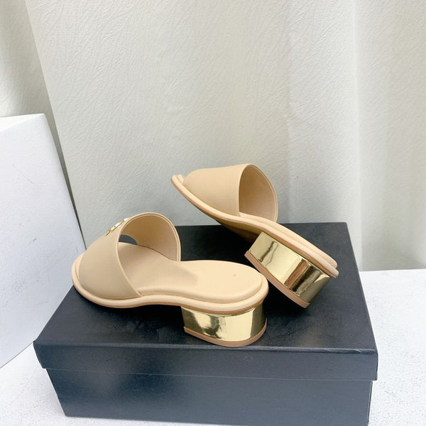 sandalo sabot 50 in pelle di agnello beige oro