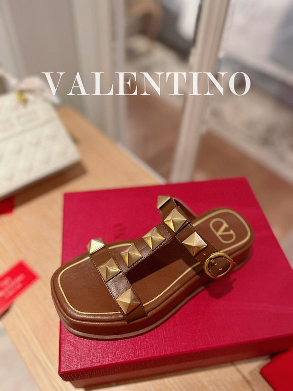 SANDALI INFRADITO ROCKSTUD IN PELLE DI VITELLO MARRONE BRONZO