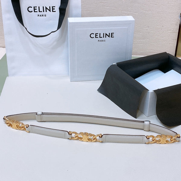 CL SMALL 18 MM GOURMETTE TRIOMPHE ADJUSTABLE BELT IN WHITE LEATHER GOLD HARDWARE