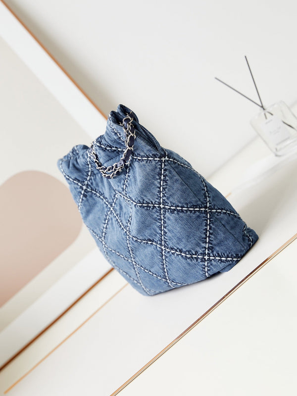 cc 22 hobo blu denim cucito hardware argento