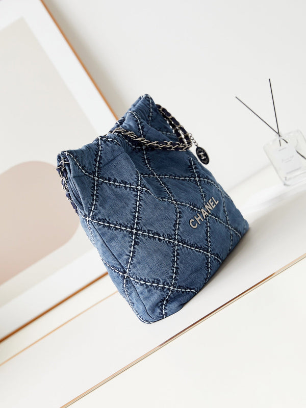 cc 22 hobo blu denim cucito hardware argento