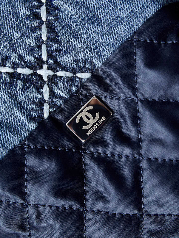 cc 22 hobo blu denim cucito hardware argento