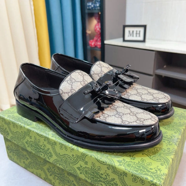 GG Men's Tassel Loafer Black Canvas Cowhide 330398