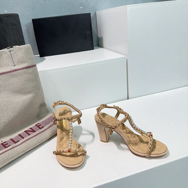 sandalo tacco alto 85 in pelle di vitello trapuntata beige