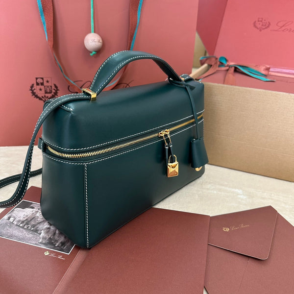 BORSA EXTRA L27 IN PELLE DI VITELLO LISCIA BLU PAVONE CON FERRAMENTA ORO