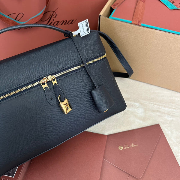 BORSA EXTRA L27 IN PELLE DI VITELLO MARTELLATA NERA CON FERRAMENTA ORO