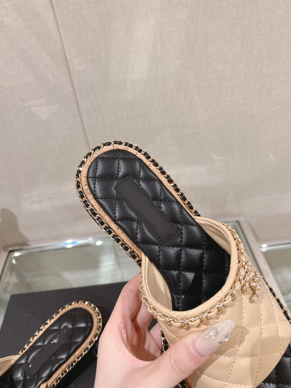 sandalo mulo 30 beige nero trapuntato in pelle di agnello