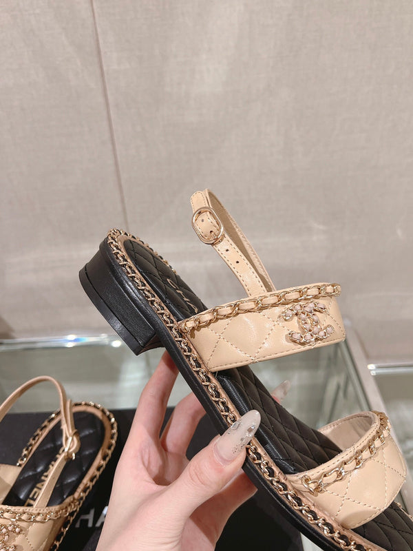 sandalo slingback 30 beige nero pelle di agnello trapuntata