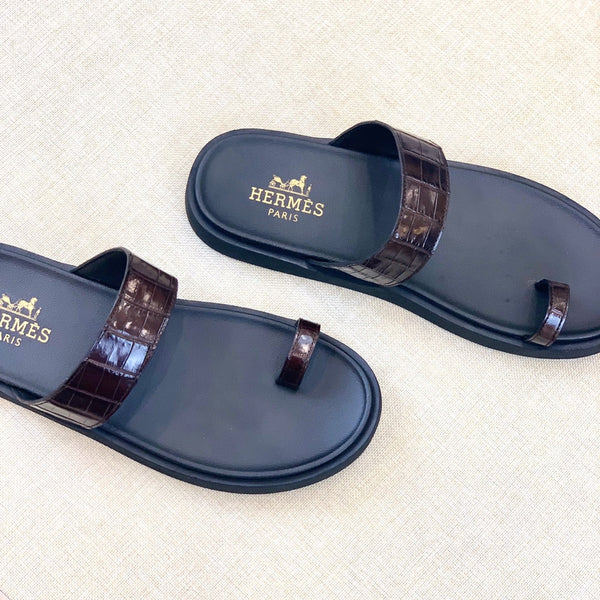 HM Men's Open-toe Sandals Brown Rubber Sheepskin 561659
