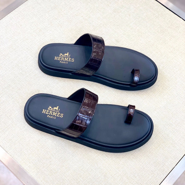 HM Men's Open-toe Sandals Brown Rubber Sheepskin 561659