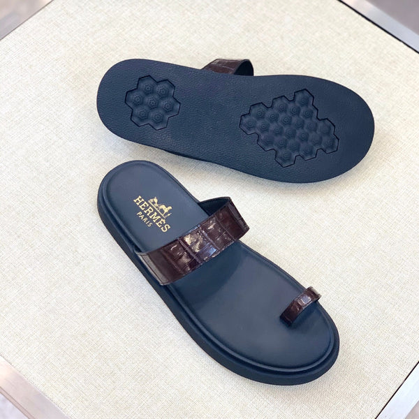 HM Men's Open-toe Sandals Brown Rubber Sheepskin 561659