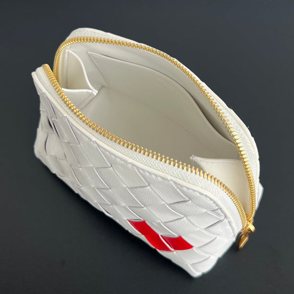 BORSA INTRECCIATO 16 IN PELLE DI AGNELLO BIANCO MIX ROSSO