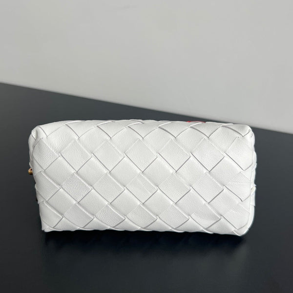 BORSA INTRECCIATO 16 IN PELLE DI AGNELLO BIANCO MIX ROSSO