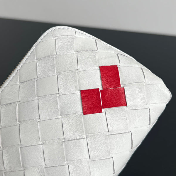BORSA INTRECCIATO 16 IN PELLE DI AGNELLO BIANCO MIX ROSSO