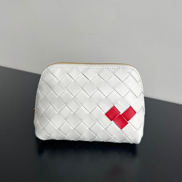 BORSA INTRECCIATO 16 IN PELLE DI AGNELLO BIANCO MIX ROSSO