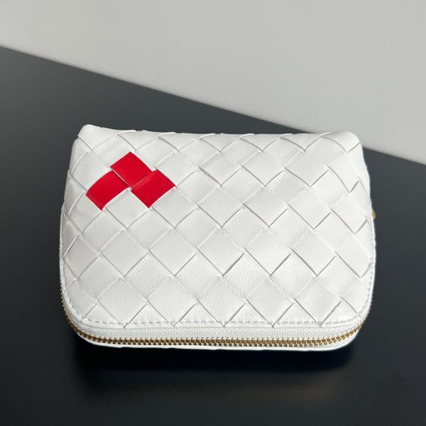 BORSA INTRECCIATO 16 IN PELLE DI AGNELLO BIANCO MIX ROSSO