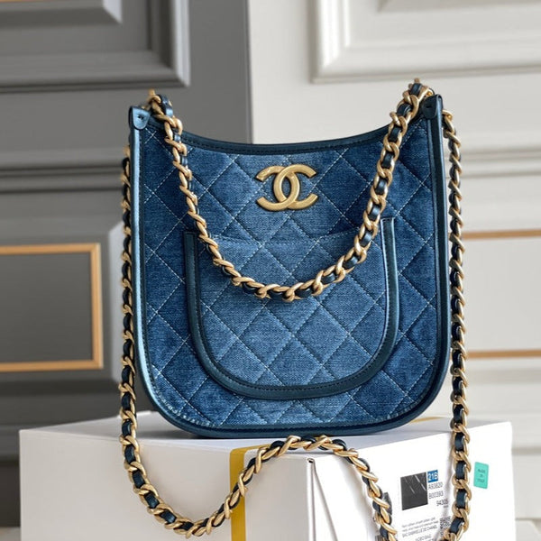 borsa hobo cc 24s 24cm blu denim hardware dorato