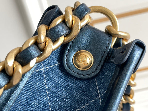 borsa hobo cc 24s 24cm blu denim hardware dorato