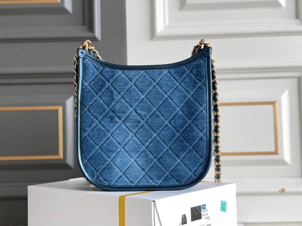 borsa hobo cc 24s 24cm blu denim hardware dorato
