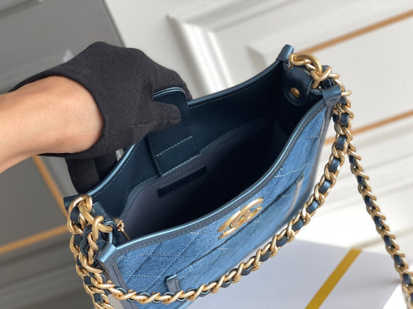 borsa hobo cc 24s 24cm blu denim hardware dorato