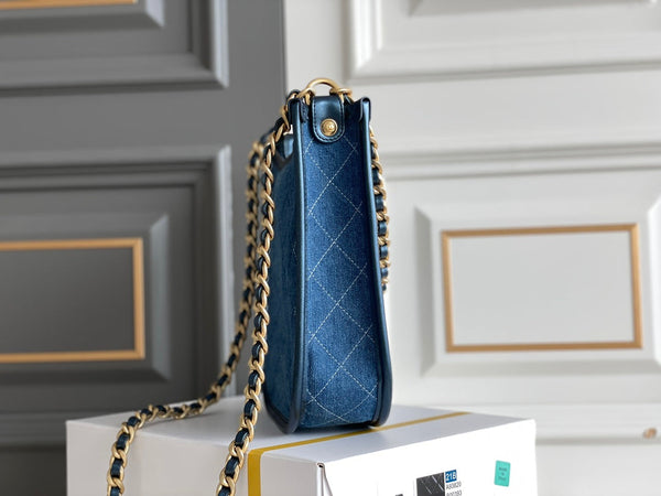 borsa hobo cc 24s 24cm blu denim hardware dorato