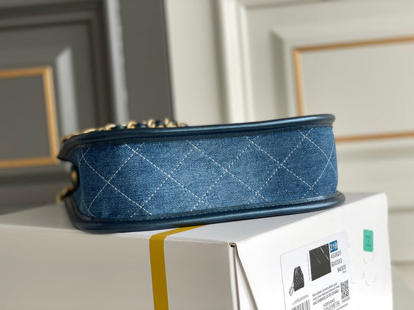 borsa hobo cc 24s 24cm blu denim hardware dorato