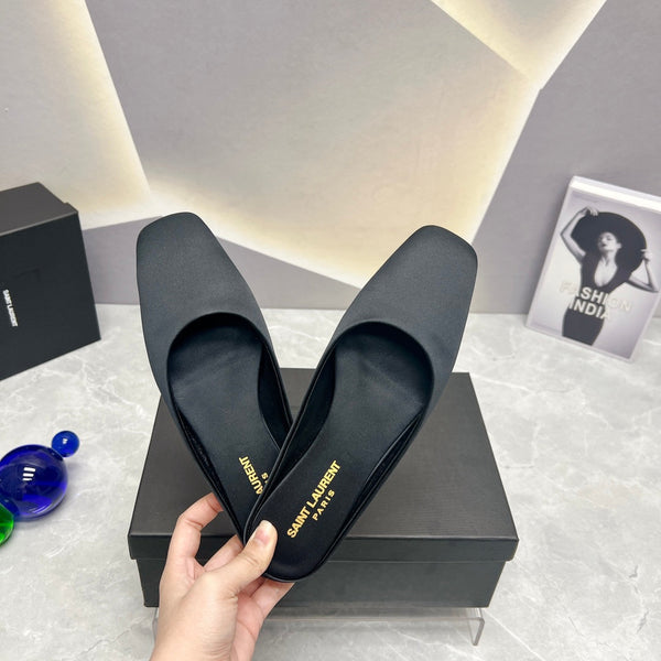 SL SABOT PIATTI CON PUNTA QUADRATA NERO RASO