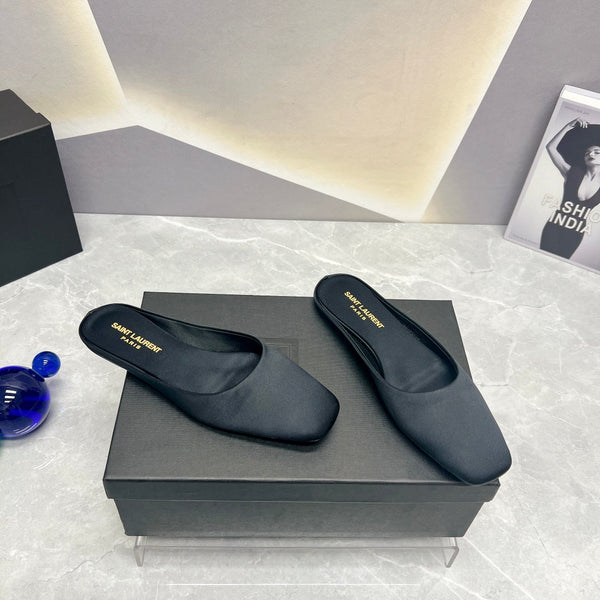 SL SABOT PIATTI CON PUNTA QUADRATA NERO RASO