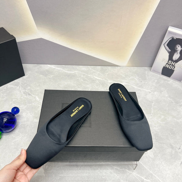 SL SABOT PIATTI CON PUNTA QUADRATA NERO RASO