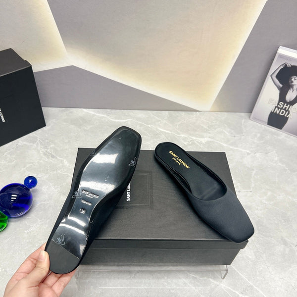 SL SABOT PIATTI CON PUNTA QUADRATA NERO RASO