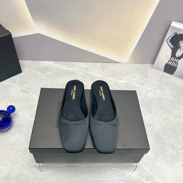 SL SABOT PIATTI CON PUNTA QUADRATA NERO RASO