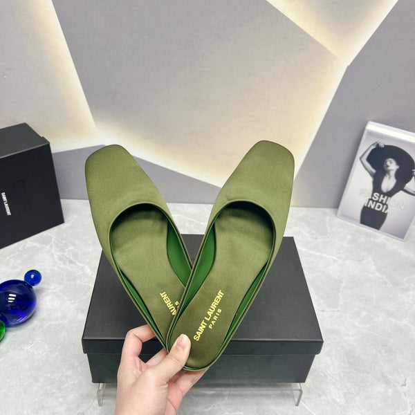 SL SANDALO PIATTA CON PUNTA QUADRATA MOSS SATIN
