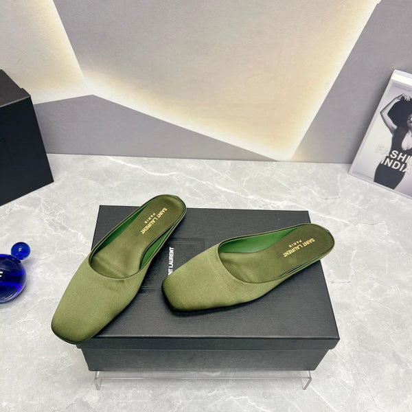 SL SANDALO PIATTA CON PUNTA QUADRATA MOSS SATIN