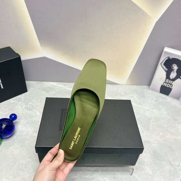 SL SANDALO PIATTA CON PUNTA QUADRATA MOSS SATIN