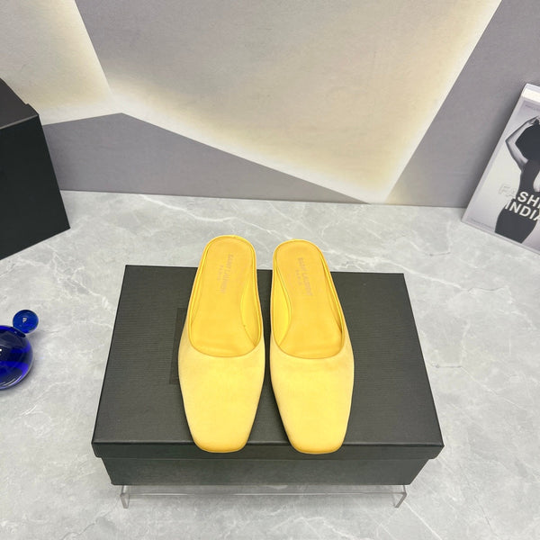 SL MULES BASSI CON PUNTA QUADRATA IN RASO LIMONE