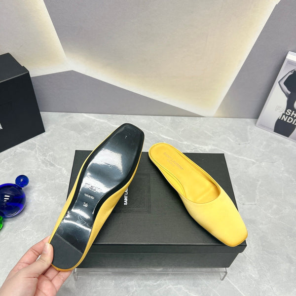 SL MULES BASSI CON PUNTA QUADRATA IN RASO LIMONE