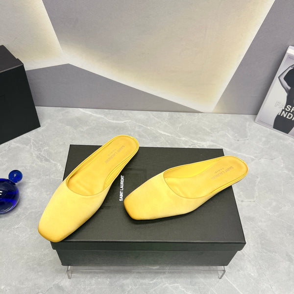 SL MULES BASSI CON PUNTA QUADRATA IN RASO LIMONE