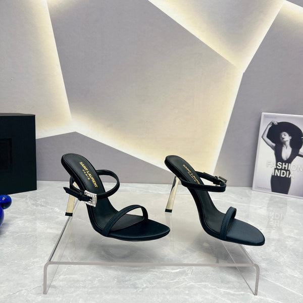 SL CRYSTAL BUCKLE TACCO ALTO NERO SATINATO