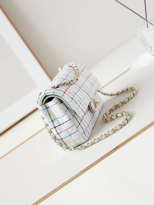 24p medio classico 25cm tweed bianco hardware dorato 