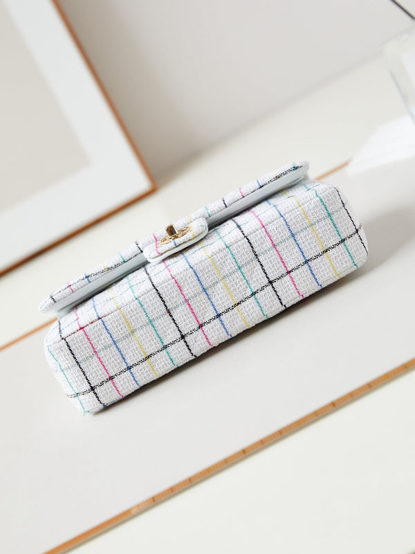 24p medio classico 25cm tweed bianco hardware dorato 