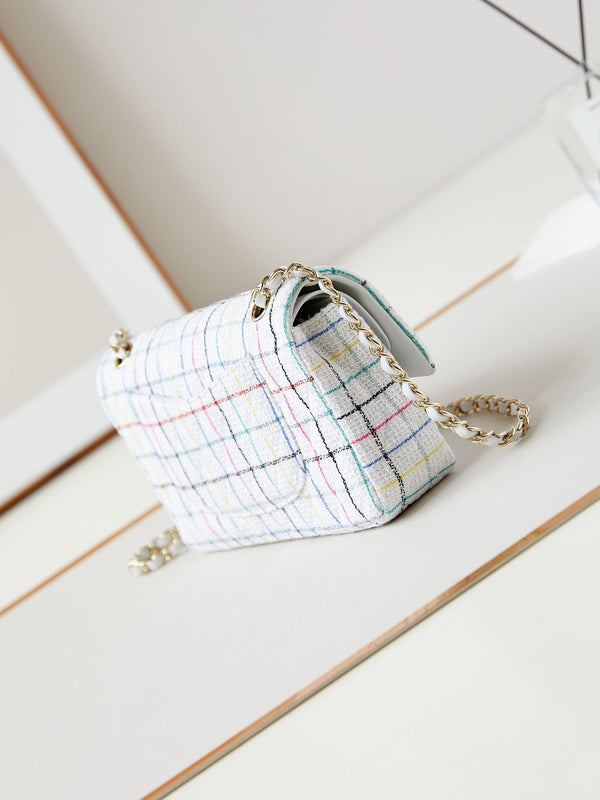 24p medio classico 25cm tweed bianco hardware dorato 