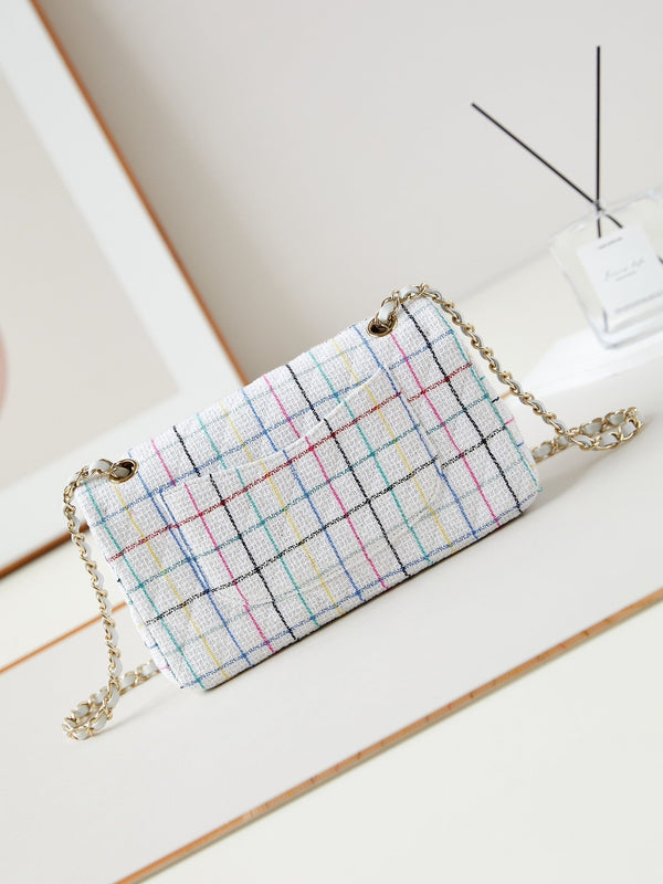 24p medio classico 25cm tweed bianco hardware dorato 
