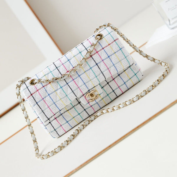 24p medio classico 25cm tweed bianco hardware dorato 