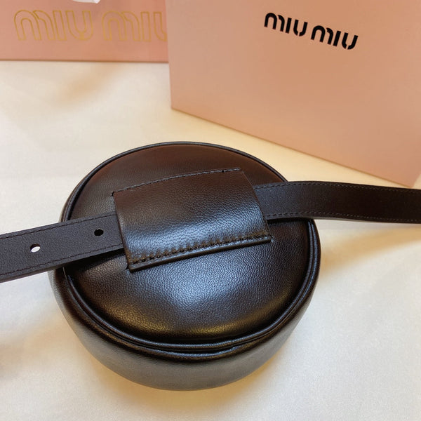 cintura nera miu 20mm con borsa matelassé circolare
