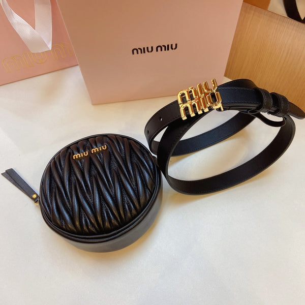 cintura nera miu 20mm con borsa matelassé circolare