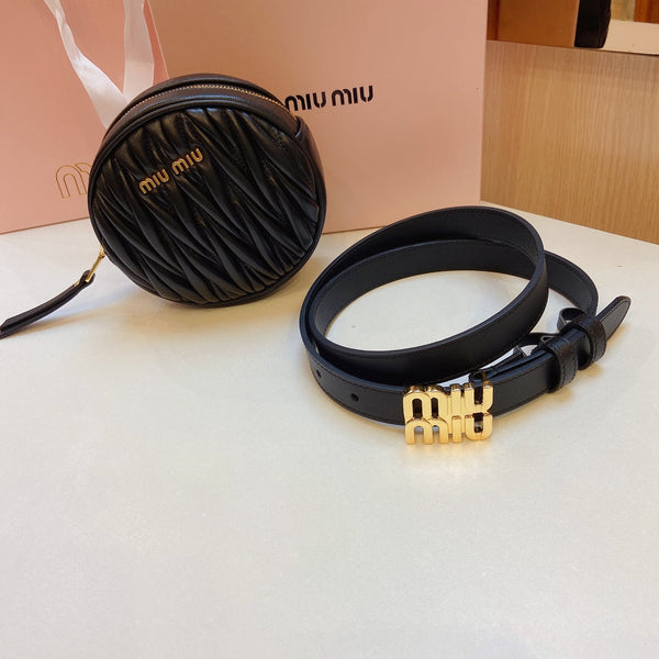 cintura nera miu 20mm con borsa matelassé circolare