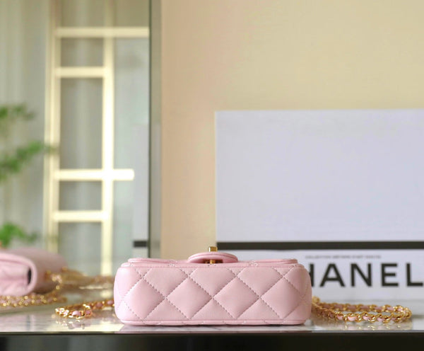 cc 24s flap bag 19cm top handle pink lambskin gold hardware