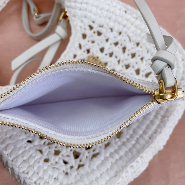 borsa hobo miu wander 20cm tessuto intrecciato bianco