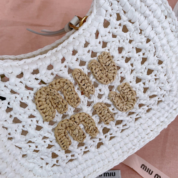 borsa hobo miu wander 20cm tessuto intrecciato bianco