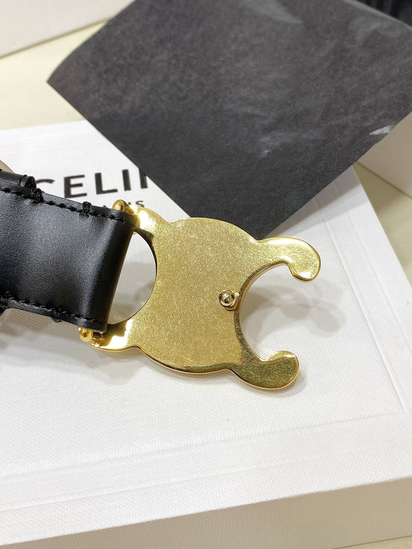 CL LARGE 30 MM TRIOMPHE BELT IN BLACK AND GOLD HARDWARE